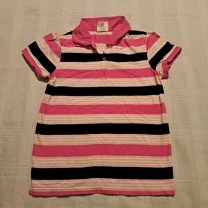 Crazy 8 girls size Large or 10/12 striped polo top, pink, black & white